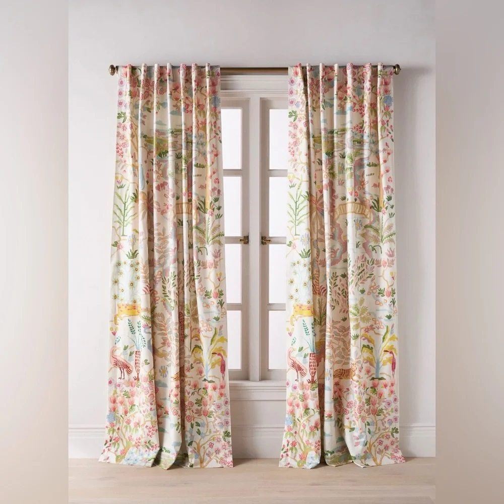 Anthropologie Organic Cotton Tales Menagerie Printed Curtain, 1 Panel